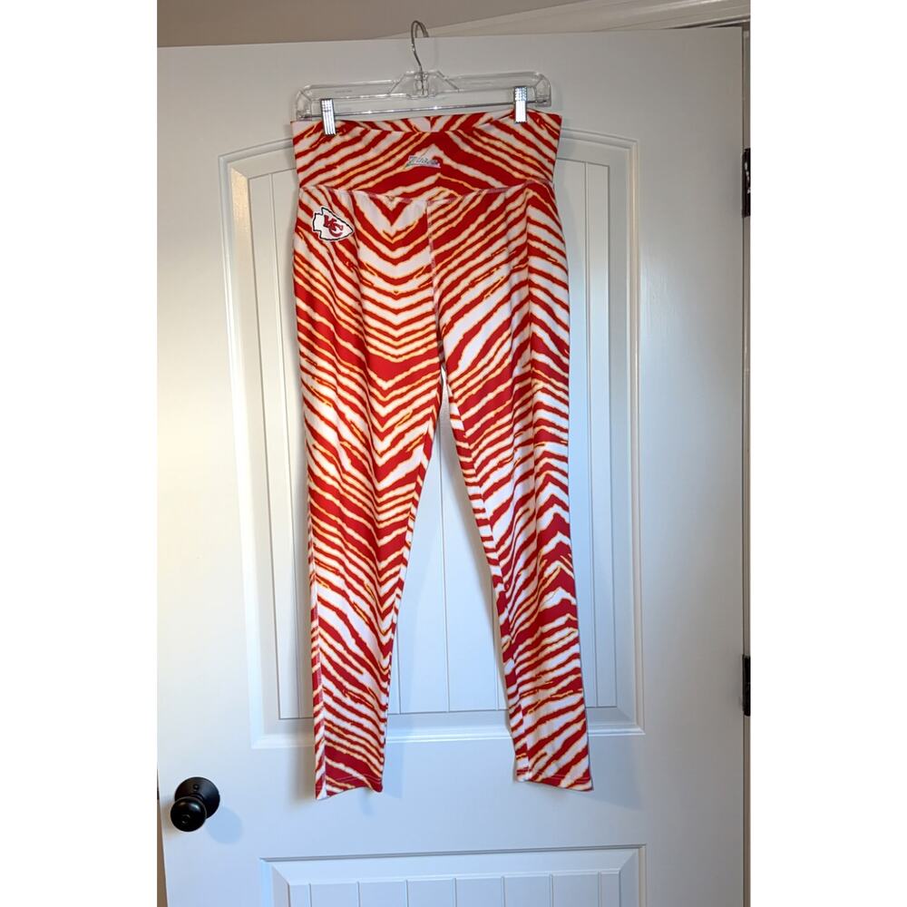 KC Chiefs Leggings Womens XL Red Yellow Striped Majestic NFL Fan Pants